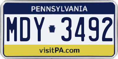 PA license plate MDY3492