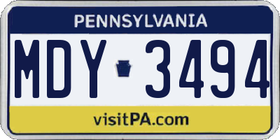 PA license plate MDY3494
