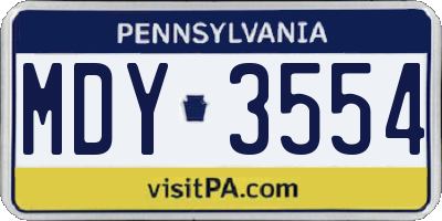 PA license plate MDY3554