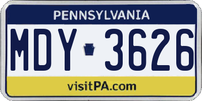 PA license plate MDY3626