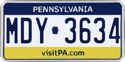 PA license plate MDY3634
