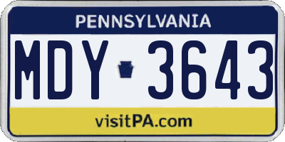 PA license plate MDY3643