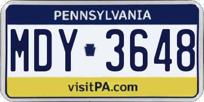 PA license plate MDY3648