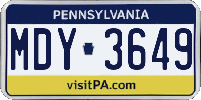 PA license plate MDY3649