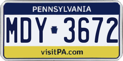 PA license plate MDY3672