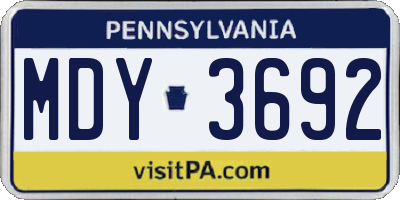 PA license plate MDY3692