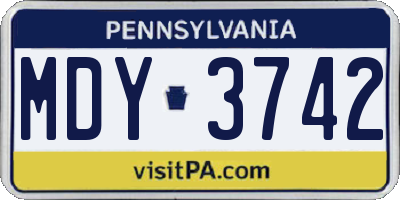 PA license plate MDY3742