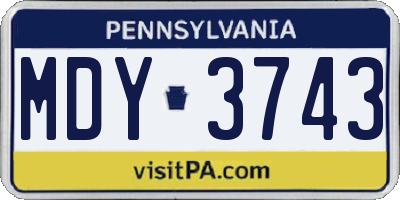 PA license plate MDY3743