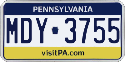 PA license plate MDY3755