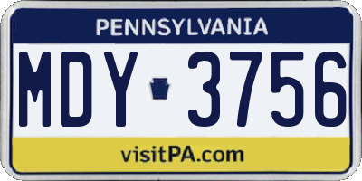 PA license plate MDY3756