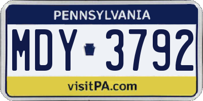 PA license plate MDY3792