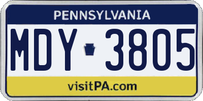 PA license plate MDY3805