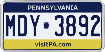 PA license plate MDY3892