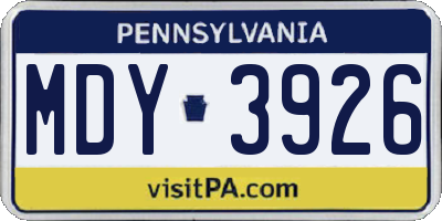 PA license plate MDY3926