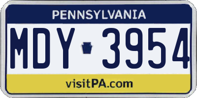 PA license plate MDY3954