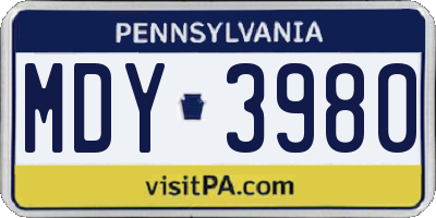 PA license plate MDY3980