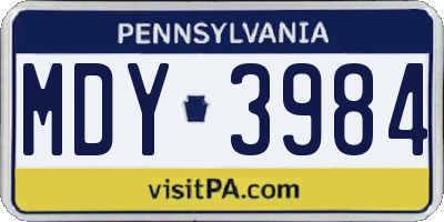 PA license plate MDY3984