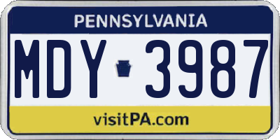 PA license plate MDY3987