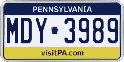 PA license plate MDY3989