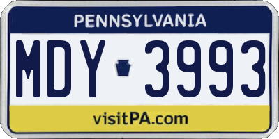 PA license plate MDY3993