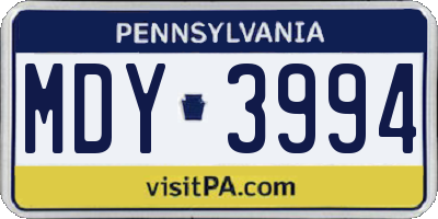 PA license plate MDY3994
