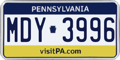 PA license plate MDY3996