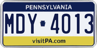 PA license plate MDY4013