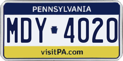 PA license plate MDY4020