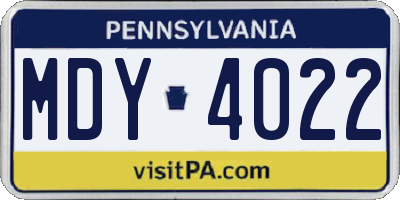 PA license plate MDY4022
