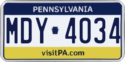 PA license plate MDY4034