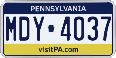 PA license plate MDY4037