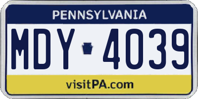 PA license plate MDY4039