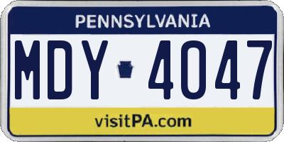 PA license plate MDY4047