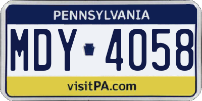 PA license plate MDY4058