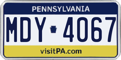 PA license plate MDY4067