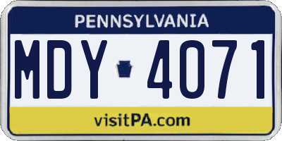 PA license plate MDY4071