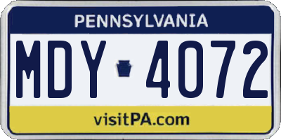 PA license plate MDY4072