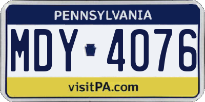 PA license plate MDY4076