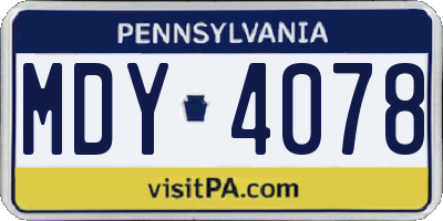 PA license plate MDY4078