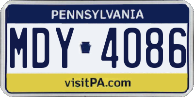 PA license plate MDY4086