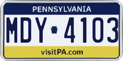 PA license plate MDY4103