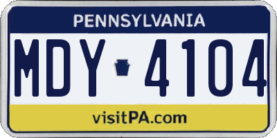 PA license plate MDY4104