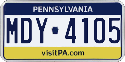 PA license plate MDY4105