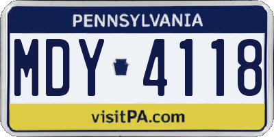 PA license plate MDY4118