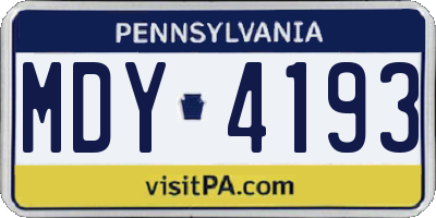 PA license plate MDY4193
