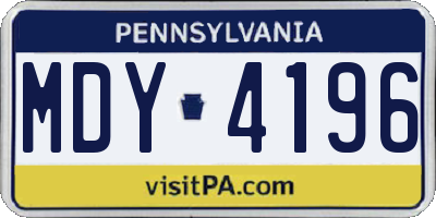 PA license plate MDY4196