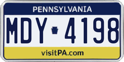 PA license plate MDY4198