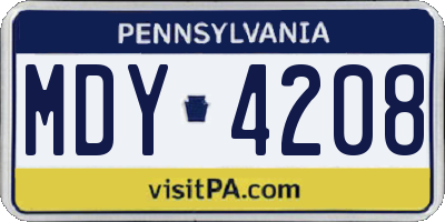 PA license plate MDY4208