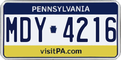 PA license plate MDY4216