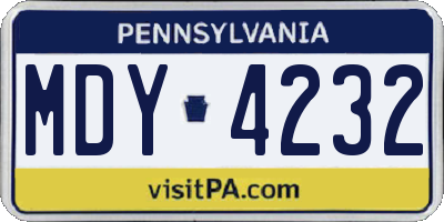 PA license plate MDY4232